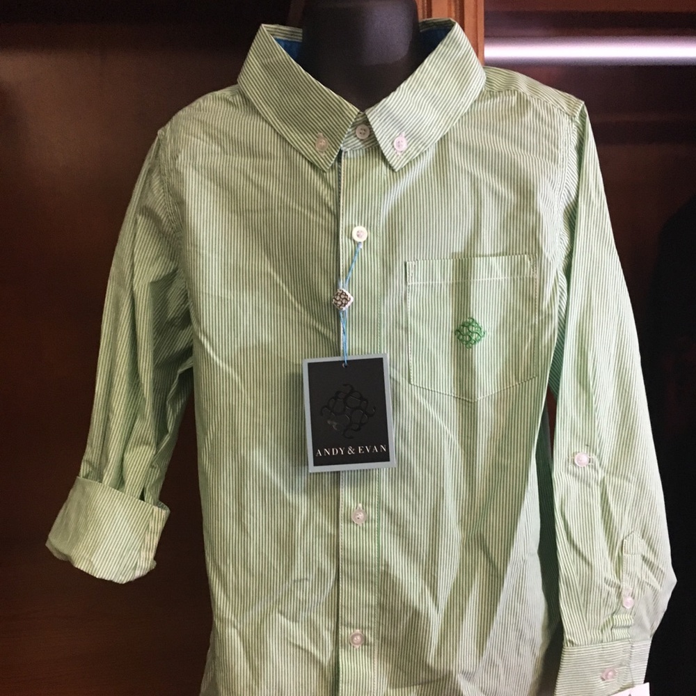 Green striped LS shirt sz 7, Andy and Evan, NWT